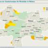 Bei der Standortanalyse wurde ein Mindestabstand von 1000 Metern zu Wohnhäusern zugrunde gelegt (Schritt 1). Die Flächen bei Schnellmannskreuth, Gundelsdorf und Echsheim (orange) wurden im zweiten Schritt ausgeschlossen, da sie durch Schlagschatten beeinträchtigt würden. Übrig blieben die gelben Flächen. 