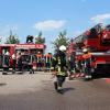 In der Konservenfabrik Durach in Sand trafen sich Feuerwehren zur Übung. Angenommen wurde ein Brand in der Lagerhalle mit Vermissten.