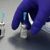 Leere Impfdosen vom Biontech Impfstoff Comirnaty stehen in einem Labor eines Impfzentrums.