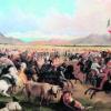Als eine nationale Ikone gilt in Chile dieses Gemälde, mit dem Johann Moritz Rugendas um 1834/35 eine Unabhängigkeitsfeier festgehalten hat - unter dem Titel "Die Ankunft des Präsidenten Prieto auf der Pampilla". Foto: Museo Nacional de Bellas Artes, Santiago de Chile