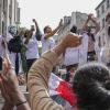 Bei landesweiten Demonstrationen protestierten auch diese Krankenschwestern gegen die Impfpflicht fürs Pflegepersonal. 