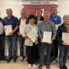 Ehrungen beim FSV Reimlingen (von links): Josef Lutz, Karl Schnehle, Uwe Kirsch, Maria Hurler, Paul Wunderle, Werner Braun, Stefan Helmschrott, Irmgard Strobel und Philipp Mehl. 