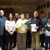 Ehrung beim OGV Ortlfingen: (von links) Bürgermeister Franz Schlögel, Vorsitzende Lisa Amann, Ehrenvorsitzender Johann Gebhard, Irmgard Streitberger, Elisabeth Foag, Arthur Heinrich, Hermann Kratzer, Martha Kratzer, Altbürgermeister Franz Sedlacek. 	