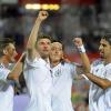 Die DFB-Elf um Miroslav Klose (l-r), Thomas Müller, Mesut Özil und Sami Khedira hat sich gegen Österreich durchgesetzt. Foto: Herbert Neubauer dpa