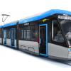Einmal in blau: Eine Illustration der neuen Straßenbahn in der Version mit silberfarbener Lackierung und blauem Streifen. 