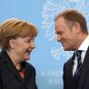 Einig: Angela Merkel mit Donald Tusk in Warschau.  