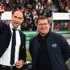 Laut Oliver Mintzlaff (l) sind Max Eberl und die Verantwortlichen von RB Leipzig nicht im Streit auseinandergegangen.