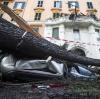 Ein umgestürzter Baum in Rom zerquetscht ein Auto unter sich und beschädigt mit seinen Ästen einen Balkon.