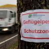 In der Nähe eines Putenmastbetriebes in der Gemeinde Lewitzrand, warnt ein Aushang des Landkreises "Geflügelpest Schutzzone".