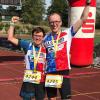 Theresa Wild und Florian Griesbach freuen sich über ihr Abschneiden beim Eibenstocker Drei-Talsperren-Marathon.  	