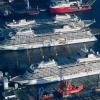 Stillgelegte Kreuzfahrtschiffe am Hafen Mukran auf Rügen.  	