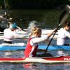 Eine Klasse für sich: Sarah Winter (im blauen Boot, vorne) und Jana Zagel (hinten) vom DRC Neuburg holten im K2 der Damen-Leistungsklasse jeweils die Goldmedaille über 200 und 500 Meter.  	