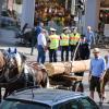 Der Maibaum auf seinem Weg durch Pfersee.