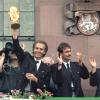 «Ich glaube, dass die deutsche Mannschaft über Jahre hinaus nicht zu besiegen sein wird", sagte Beckenbauer (l) nach dem WM-Gewinn 1990.