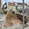 Die laufende Ausgrabung in Ulm am Judenhof. 