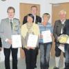 Ehrungen gab es bei der Gauversammlung der Schützen für (von links) Walter Naumann (Immergrün Bobingen), Andreas Gilg (SG Obermeitingen), Veronika Grothe (Brunnenschützen Königsbrunn), Bernhard Böck (Alpengruß Habertsweiler), Annemarie Löcherer (Fortuna Klimmach), Johann Engel (Standartenträger Gau Lech/Wertach) und Johann Geiger (SV Schwarzachtaler Birkach).  