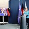 Bundeskanzlerin Angela Merkel und Ursula von der Leyen  sind per Videoschaltung verbunden.