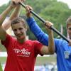 Siegreiche Paddler beim ECA-Juniorcup (von links): Lukas Stahl, Thomas Strauß (beide Kajak-Einer) sowie Florian Breuer (Canadier-Einer). 	