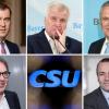 Die Bildkombination zeigt im Uhrzeigersinn von links oben:  Markus Söder, Horst Seehofer, Joachim Herrmann, Manfred Weber und Alexander Dobrindt, alle CSU.