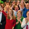 Die Fraktionsvorsitzenden der Grünen im bayerischen Landtag, Ludwig Hartmann und  Katharina Schulze, bei der Wahlparty am Sonntag.