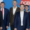 Die sechs Neuburger OB-Kandidaten trafen sich Anfang des Jahres bei der DGB-Podiumsdiskussion „Mensch wähl mich“: (von links) Florian Herold, OB Bernhard Gmehling, Frank Thonig, Gerhard Schoder, Bernd Schneider und Michael Wittmair. 	