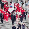 Bei vergangenen Olympischen Spielen (hier bei der Eröffnungsfeier 2021 in Tokio) durften die Sportler des Russischen Olympischen Komitees (ROC) nur unter neutraler Flagge starten.