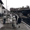 Die Ammerseebahn brachte die Sommerfrischler an den Ammersee: In den so genannten "Badezügen" kamen die Augsburger. Das Bild zeigt den Uttinger Bahnhof am 15. Juli 1951. 