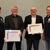 Hubert Kapfer und Robert Gumpp (Zweiter und Dritter von links) sind neue Ehrenmitglieder des Musikvereins Binswangen. Ihnen gratulierten Zweite Vorsitzende Martina Kraus und Vorsitzender Roland Wagner. 	