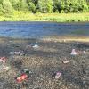 Ein Morgen am Ufer der Wertach: Partyvolk, das am Abend zuvor dort feierte, hat seine Trinkbehälter, Tüten und anderen Müll liegen lassen.