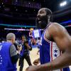 James Harden von den Philadelphia 76ers feiert nach dem Sieg.