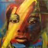 Dieses farbige Portrait in Acryl stellt die Sielenbacher Künstlerin Maria Kolbinger in einem Schaufenster in Aichach aus.