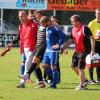 Im Hinspiel beim VfL Ecknach verletzte sich Affings Spielertrainer Tobias Jorsch (Mitte) schwer. Gegenspieler Manfred Glas (rechts) half dem FCA-Mittelfeldspieler, den Platz zu verlassen. Jorsch fiel anschließend mit einer Verletzung am Fußgelenk sechs Wochen aus.  	