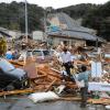 Trümmerlandschaft in Iwaki (in der Nähe von Fukushima) im Nordwesten von Japan nach einem schweren Erdbeben und einem Tsunami