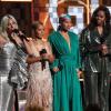 Lady Gaga, Jada Pinkett-Smith, Alicia Keys, Michelle Obama und Jennifer Lopez (von links) stehen im Rahmen der 61. Grammy Awards im Staples Center auf der Bühne.