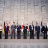 Traditionell vor der hohen grauen Wand werden die "Familienfotos" im Hauptquartier der Allianhz bei hochrangigen Treffen der Staats- und Regierungchefs der Nato-Mitgliedsländer in Brüssel "geschossen".  