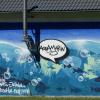 Dieses Graffito wirbt in Zukunft für das Bobinger Aquamarin. Es entstand beim Bobinger Stadtbauspiel.  