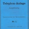 Einband des ersten „Abonnenten-Verzeichnisses“ der „Telephon-Anlage Augsburg“ vom 1. Juli 1886.