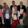 Ehrungen und Neuwahlen beim Schützenverein Hubertus in Niederraunau: Unser Bild zeigt vorne von links Elisabeth Merk, Michael Landsperger, Maria Deibl, Eugen Müller; hinten von links Tobias Merk, Max Kornegger, Peter Merk, Fritz Blösch und Elmar Schrötter (1. Vorstand). Es fehlt Michael Mader. 	