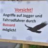 Nach mehreren Angriffen eines Bussard-Paars hat die Stadt Harburg nun Warnschilder an der Straße bei Heroldingen (in Richtung Bühl/Huisheim) aufgestellt.  	