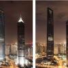 Die "Earth Hour" in Shanghai. Recht der Jinmao Tower, links das Shangai "world financial center".