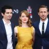 Regisseur Damien Chazelle (l), Emma Stone und Ryan Gosling gelang mit der Musical-Romanze "La La Land" ein Volltreffer.