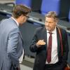 Wirtschaftsminister Robert Habeck zusammen mit seinem Parteikollegen, dem Staatssekretär Michael Kellner im Bundestag.