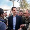 Syriens Präsident Assad bei einem Besich der Regierungstruppen in der umkämpften Region Ost-Ghuta bei Damaskus.