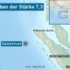 Der Kartenausschnitt zeigt das Epizentrum des Erdbebens vor der indonesischen Küste. Nach Angaben der US-Erdbebenwarte hat sich am Dienstag (10.01.) ein Erdbeben der Stärke 7,3 ereignet. Das Zentrum lag in etwa 29 Kilometer Tiefe im Meer. Foto: stepmap.de (Achtung Redaktionen: Nur zur redaktionellen Verwendung - zu dpa 1483 vom 10.01.2012) +++(c) dpa - Bildfunk+++