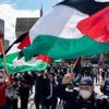 Demonstranten in Leipzig, die für die palästinensische Seite im Gaza-Konflikt auf die Straße gehen.