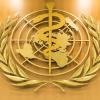 Das Logo der Weltgesundheitsorganisation im europäischen Hauptquartier der Vereinten Nationen in Genf.