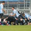 Die Spieler von 1860 München, Sebasitan Boenisch (M), Michael Liendl (l), jubeln über Bülows (verdeckt) Treffer zum 2:1. 