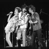 Mick Jagger (l-r), Ron Wood und Keith Richards während eines Konzerts im Juni 1982.