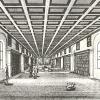 Aus dem Jahr 1713 stammt die einzige Abbildung vom großen Bibliothekssaal im oberen Stockwerk der Stadtbibliothek bei St. Anna.