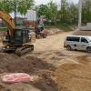 In Plastik gehüllt liegt eine 250 Kilo schwere Bombe aus dem Zweiten Weltkrieg auf einer Baustelle in der Bukarester Straße. Die Sprengung beschädigte einige umliegende Gebäude.